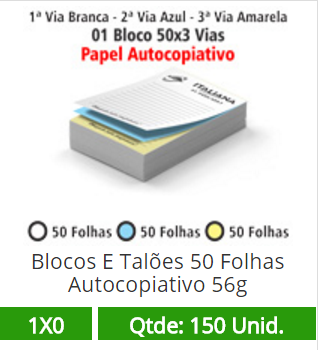 01 Bloco 10x15 de 150 Folhas Autocopiativas 56g em 3 Vias