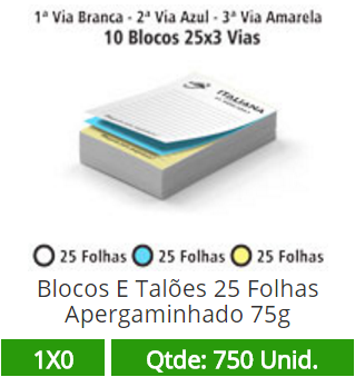 10 Blocos 10x15 de 75 Folhas Apergaminhado 75g em 3 Vias
